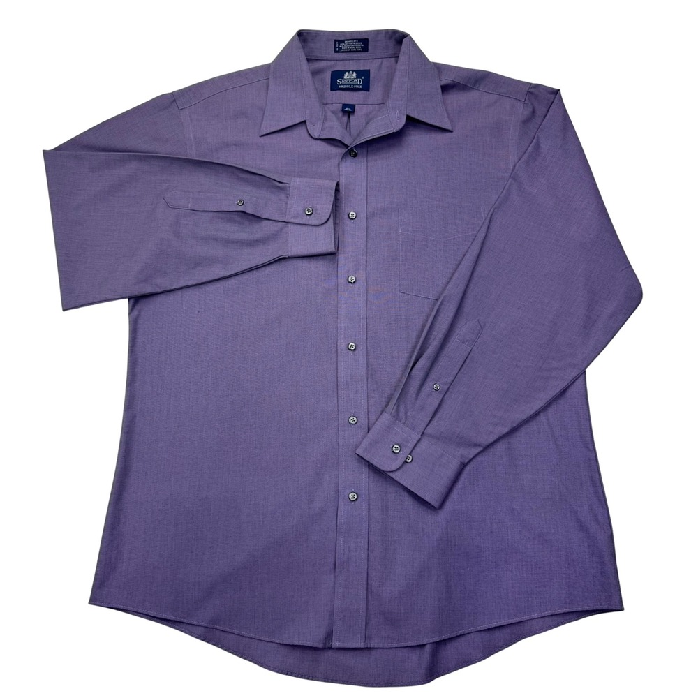 Stafford Mens Purple Wrinkle Free Broadcloth Dress Shirt 16.5 34/35 Long Sleeve